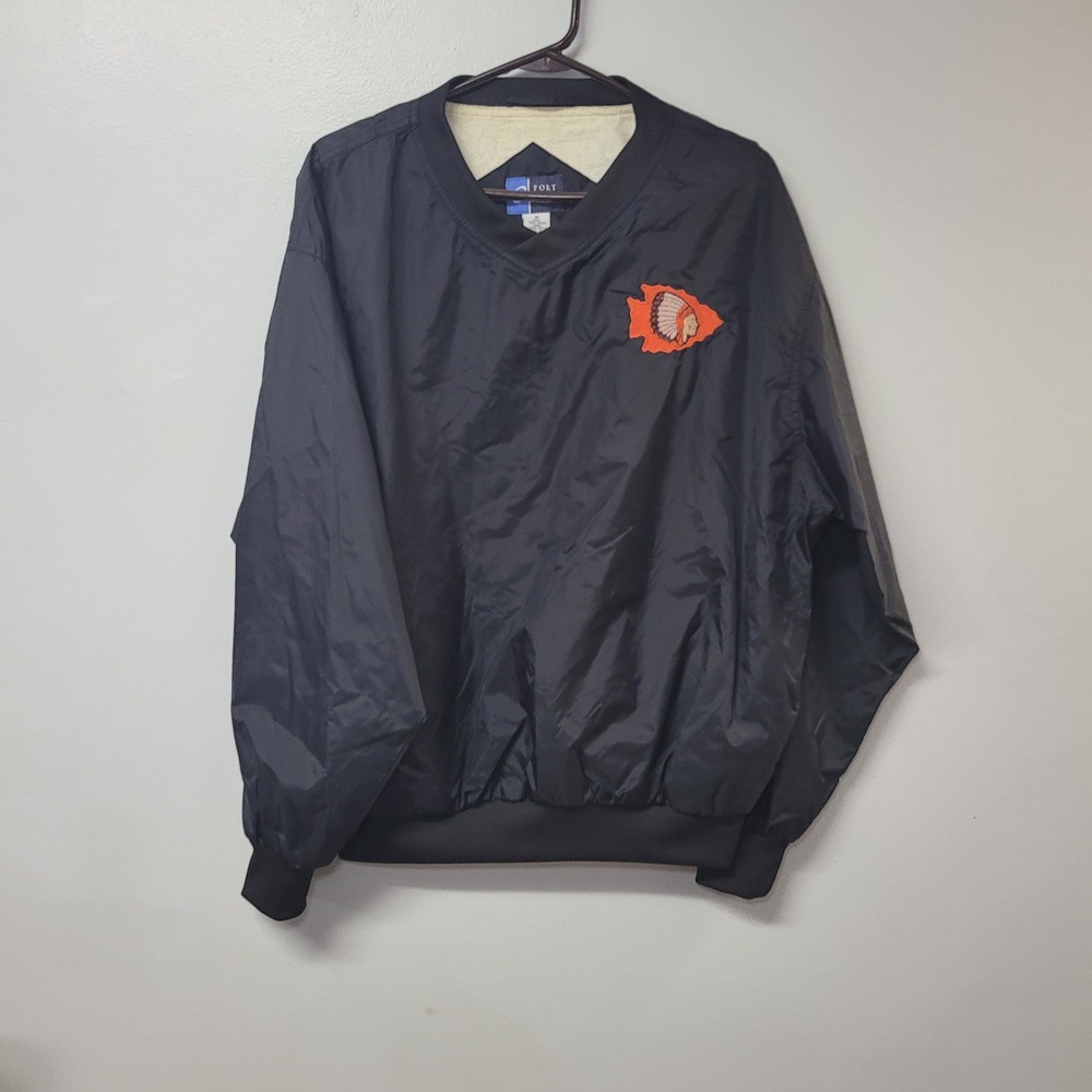 Port and Company Mens Medium Black V-Neck Windbreaker Pullover Jacket